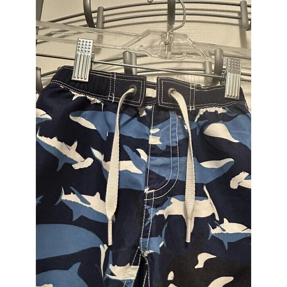 Hanna Andersson Shark Print Swim Shorts‎ Sz 2 / 80 cm Blue White Trunks toddler